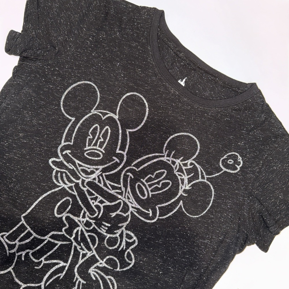Disney Parks Mickey Minnie Mouse Sparkle T Shirt XL Black Silver Glitter Outline